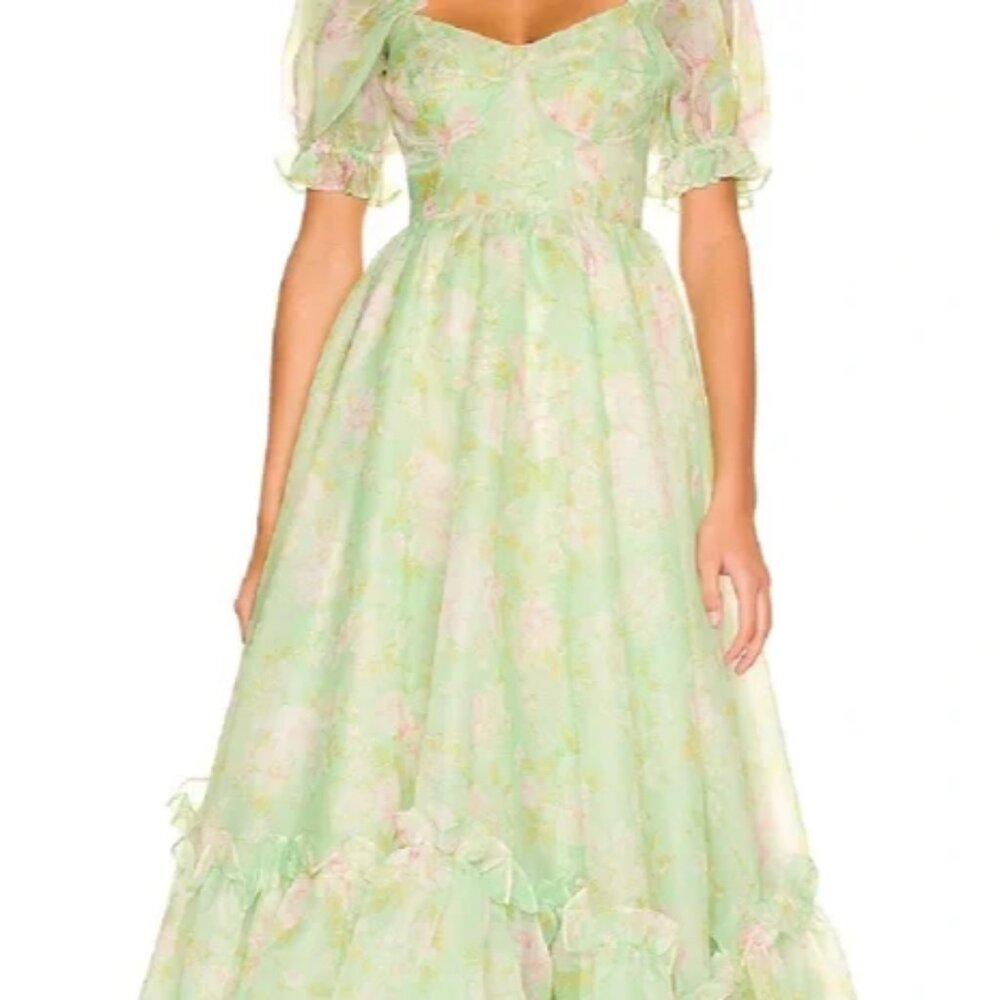 Selkie Acid Trip Ritz Gown 3x (5x OSC) Puff sleeves Ruffle hem Maxi dress